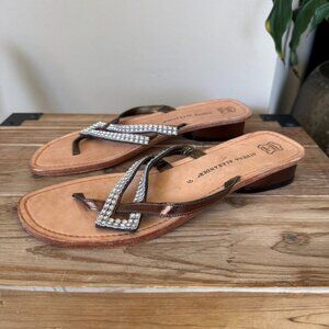 Athena Alexander Metallic Brown Rhinestone Embellished Low Heeled Thing Sandal